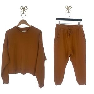TKEES 100% Cotton French Terry Sweatshirt and Jogger Set Ginger Brown Size 2
